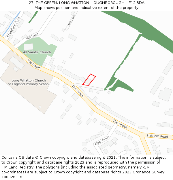 27, THE GREEN, LONG WHATTON, LOUGHBOROUGH, LE12 5DA: Location map and indicative extent of plot