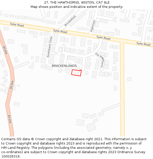 27, THE HAWTHORNS, WIGTON, CA7 9LE: Location map and indicative extent of plot