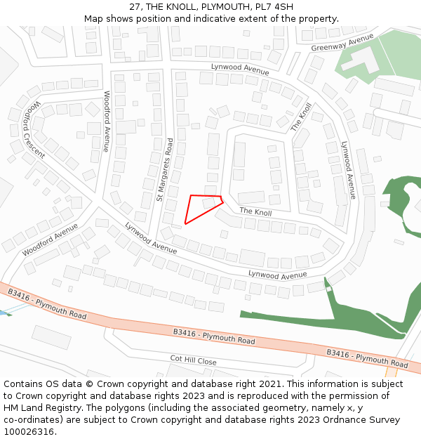 27, THE KNOLL, PLYMOUTH, PL7 4SH: Location map and indicative extent of plot