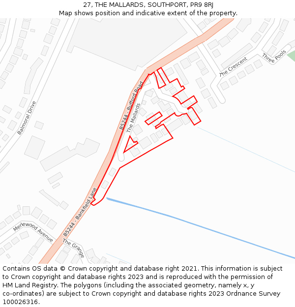 27, THE MALLARDS, SOUTHPORT, PR9 8RJ: Location map and indicative extent of plot