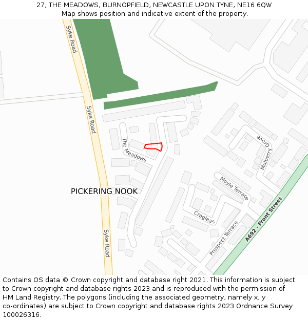 27, THE MEADOWS, BURNOPFIELD, NEWCASTLE UPON TYNE, NE16 6QW: Location map and indicative extent of plot