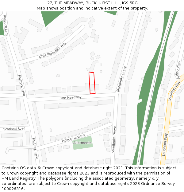 27, THE MEADWAY, BUCKHURST HILL, IG9 5PG: Location map and indicative extent of plot