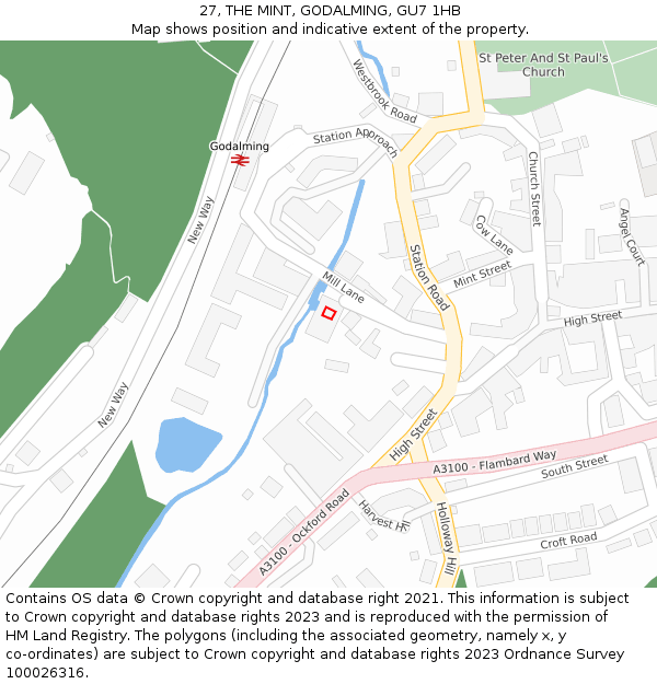 27, THE MINT, GODALMING, GU7 1HB: Location map and indicative extent of plot