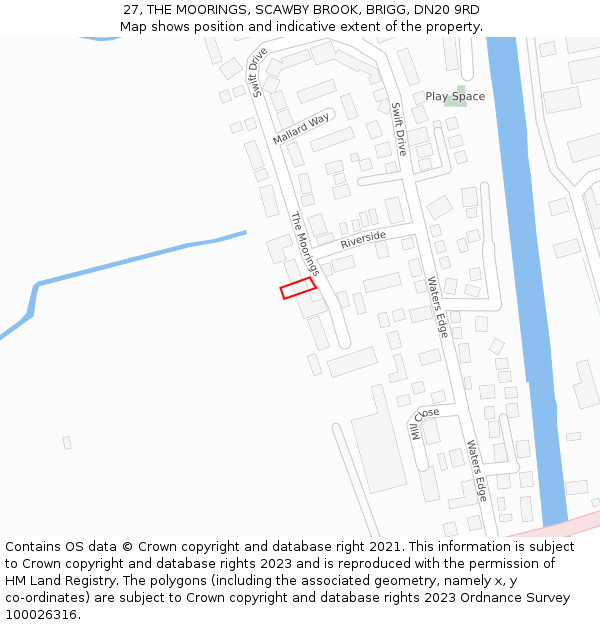 27, THE MOORINGS, SCAWBY BROOK, BRIGG, DN20 9RD: Location map and indicative extent of plot