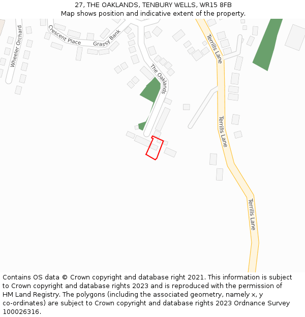 27, THE OAKLANDS, TENBURY WELLS, WR15 8FB: Location map and indicative extent of plot