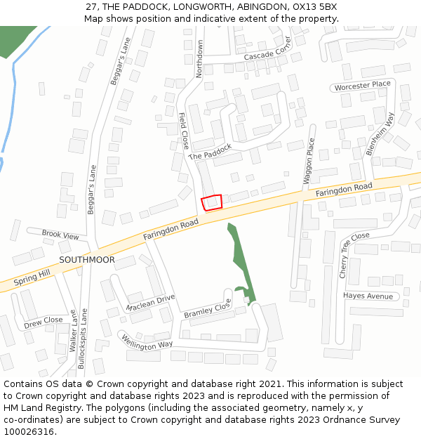 27, THE PADDOCK, LONGWORTH, ABINGDON, OX13 5BX: Location map and indicative extent of plot