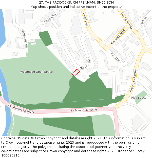 27, THE PADDOCKS, CHIPPENHAM, SN15 3DN: Location map and indicative extent of plot