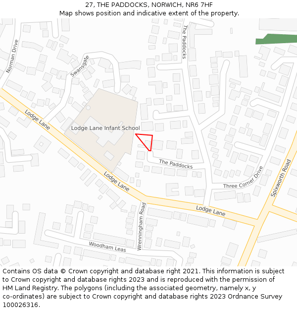 27, THE PADDOCKS, NORWICH, NR6 7HF: Location map and indicative extent of plot