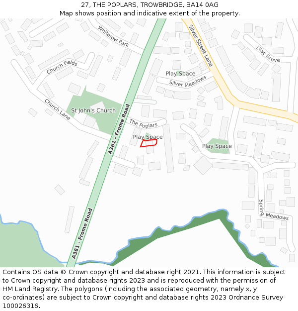 27, THE POPLARS, TROWBRIDGE, BA14 0AG: Location map and indicative extent of plot