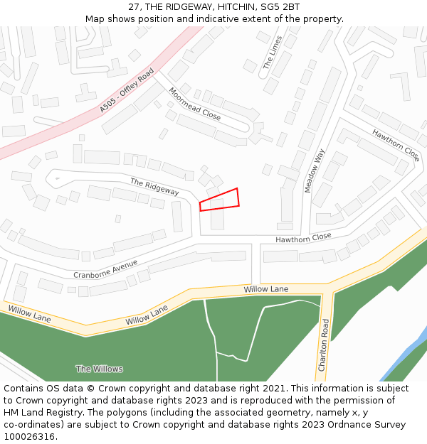 27, THE RIDGEWAY, HITCHIN, SG5 2BT: Location map and indicative extent of plot