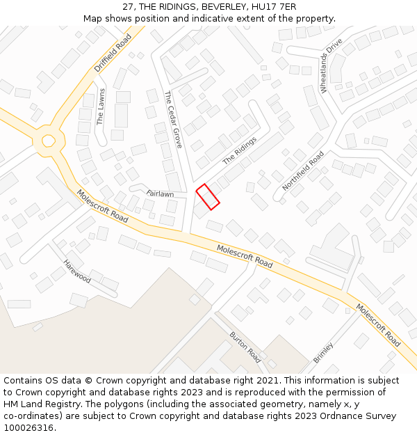 27, THE RIDINGS, BEVERLEY, HU17 7ER: Location map and indicative extent of plot