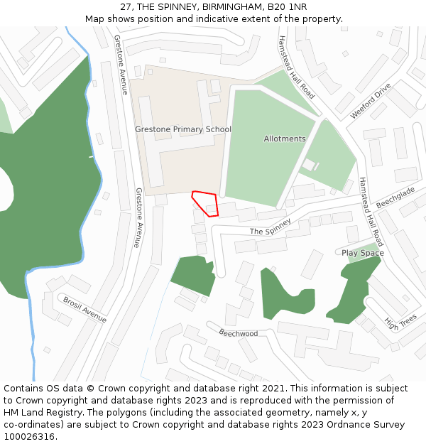 27, THE SPINNEY, BIRMINGHAM, B20 1NR: Location map and indicative extent of plot