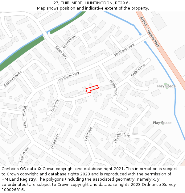 27, THIRLMERE, HUNTINGDON, PE29 6UJ: Location map and indicative extent of plot