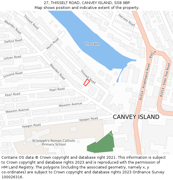 27, THISSELT ROAD, CANVEY ISLAND, SS8 9BP: Location map and indicative extent of plot