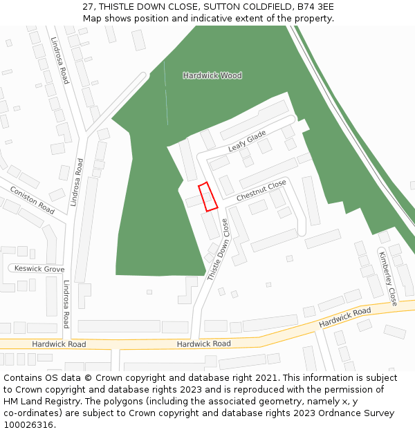 27, THISTLE DOWN CLOSE, SUTTON COLDFIELD, B74 3EE: Location map and indicative extent of plot