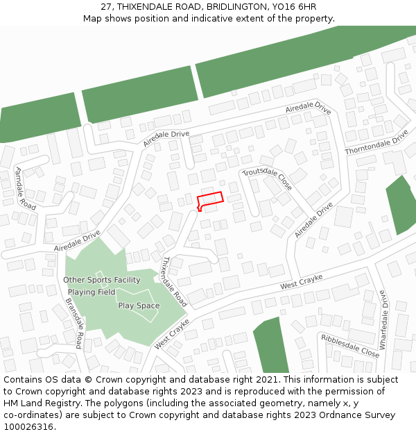 27, THIXENDALE ROAD, BRIDLINGTON, YO16 6HR: Location map and indicative extent of plot