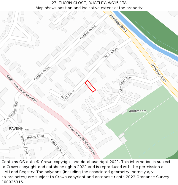 27, THORN CLOSE, RUGELEY, WS15 1TA: Location map and indicative extent of plot