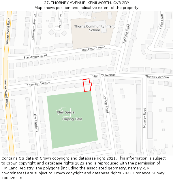 27, THORNBY AVENUE, KENILWORTH, CV8 2DY: Location map and indicative extent of plot