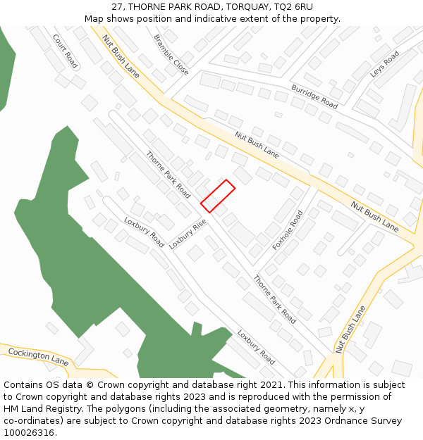 27, THORNE PARK ROAD, TORQUAY, TQ2 6RU: Location map and indicative extent of plot