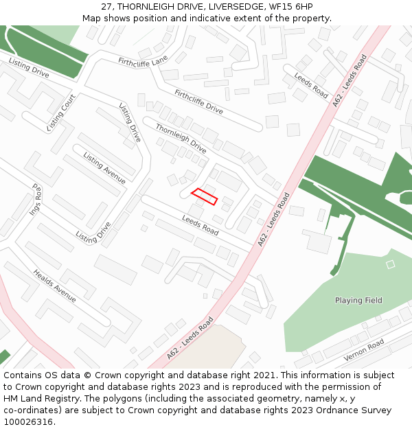 27, THORNLEIGH DRIVE, LIVERSEDGE, WF15 6HP: Location map and indicative extent of plot