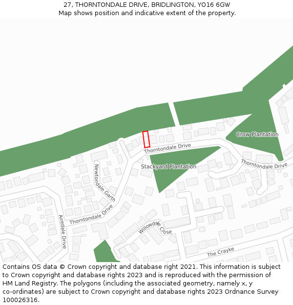 27, THORNTONDALE DRIVE, BRIDLINGTON, YO16 6GW: Location map and indicative extent of plot