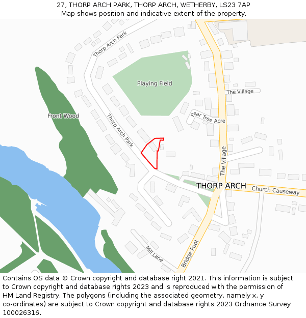 27, THORP ARCH PARK, THORP ARCH, WETHERBY, LS23 7AP: Location map and indicative extent of plot