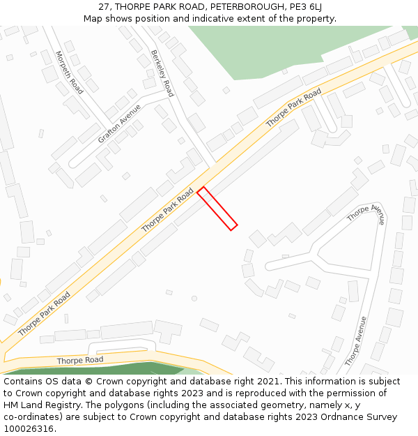 27, THORPE PARK ROAD, PETERBOROUGH, PE3 6LJ: Location map and indicative extent of plot