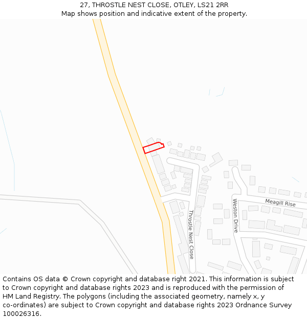 27, THROSTLE NEST CLOSE, OTLEY, LS21 2RR: Location map and indicative extent of plot