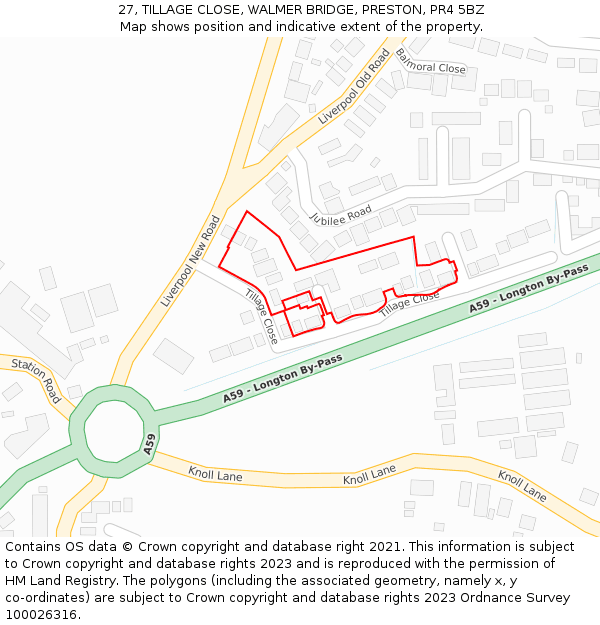 27, TILLAGE CLOSE, WALMER BRIDGE, PRESTON, PR4 5BZ: Location map and indicative extent of plot