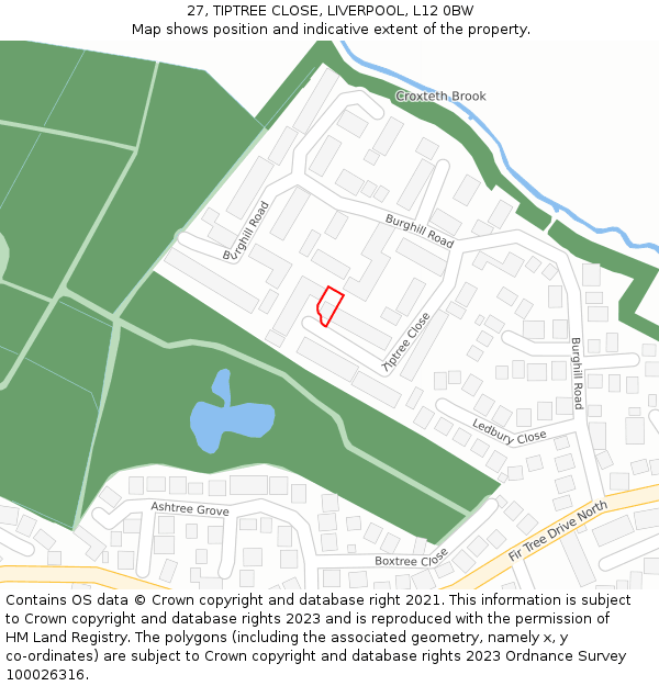 27, TIPTREE CLOSE, LIVERPOOL, L12 0BW: Location map and indicative extent of plot