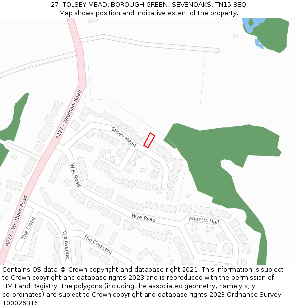 27, TOLSEY MEAD, BOROUGH GREEN, SEVENOAKS, TN15 8EQ: Location map and indicative extent of plot