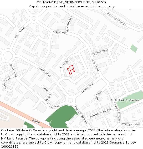 27, TOPAZ DRIVE, SITTINGBOURNE, ME10 5TP: Location map and indicative extent of plot