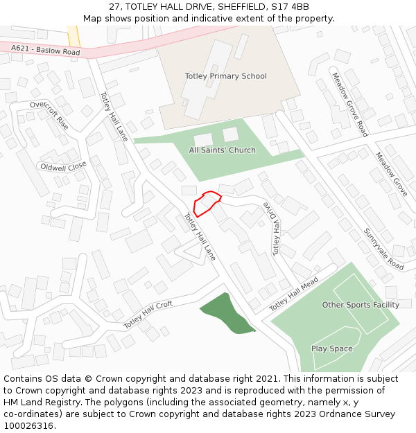 27, TOTLEY HALL DRIVE, SHEFFIELD, S17 4BB: Location map and indicative extent of plot