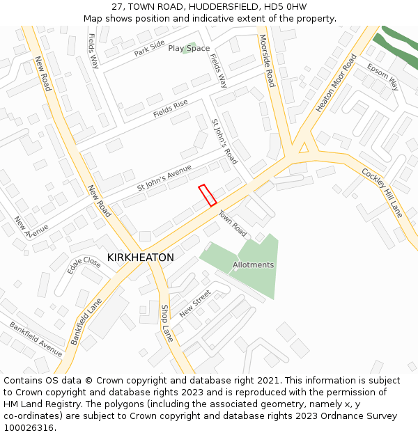 27, TOWN ROAD, HUDDERSFIELD, HD5 0HW: Location map and indicative extent of plot