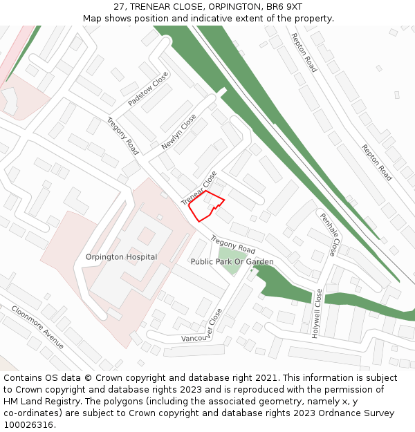 27, TRENEAR CLOSE, ORPINGTON, BR6 9XT: Location map and indicative extent of plot