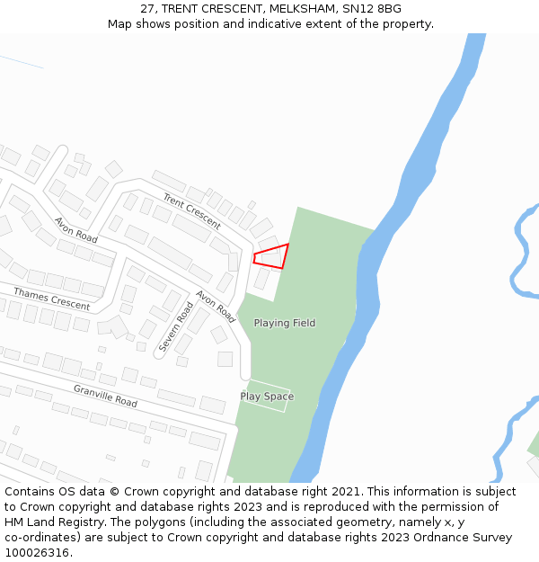 27, TRENT CRESCENT, MELKSHAM, SN12 8BG: Location map and indicative extent of plot