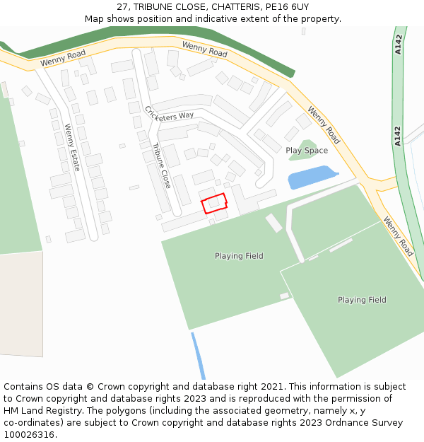 27, TRIBUNE CLOSE, CHATTERIS, PE16 6UY: Location map and indicative extent of plot