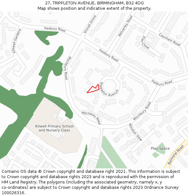 27, TRIPPLETON AVENUE, BIRMINGHAM, B32 4DG: Location map and indicative extent of plot