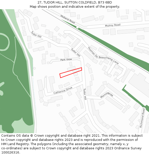 27, TUDOR HILL, SUTTON COLDFIELD, B73 6BD: Location map and indicative extent of plot