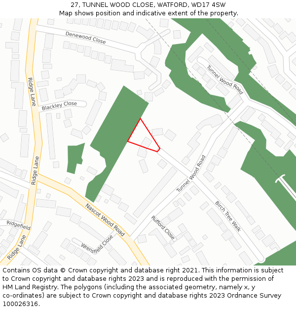 27, TUNNEL WOOD CLOSE, WATFORD, WD17 4SW: Location map and indicative extent of plot