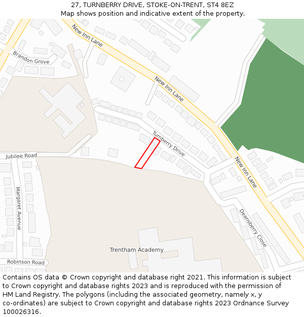 27, TURNBERRY DRIVE, STOKE-ON-TRENT, ST4 8EZ: Location map and indicative extent of plot