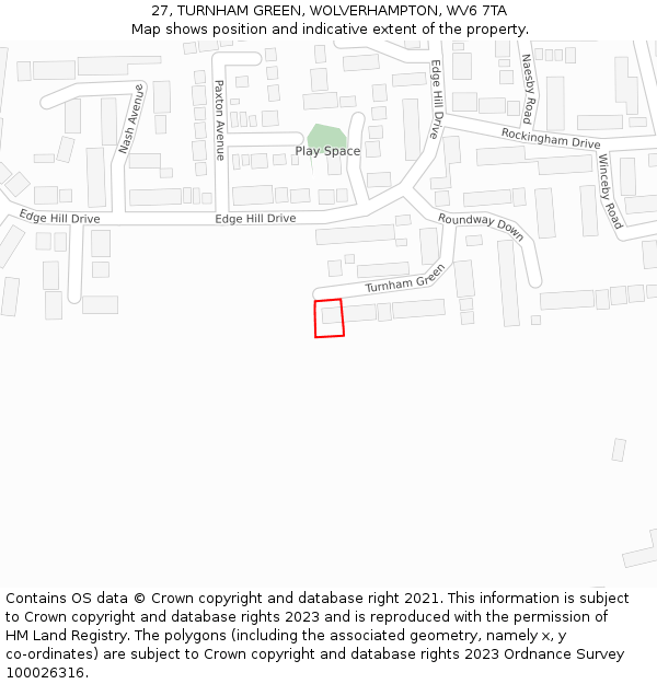 27, TURNHAM GREEN, WOLVERHAMPTON, WV6 7TA: Location map and indicative extent of plot
