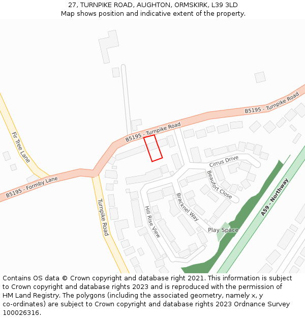 27, TURNPIKE ROAD, AUGHTON, ORMSKIRK, L39 3LD: Location map and indicative extent of plot