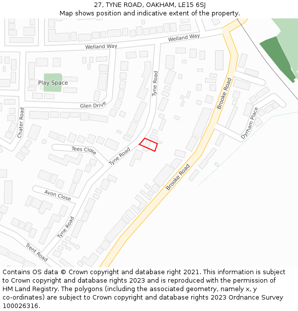 27, TYNE ROAD, OAKHAM, LE15 6SJ: Location map and indicative extent of plot