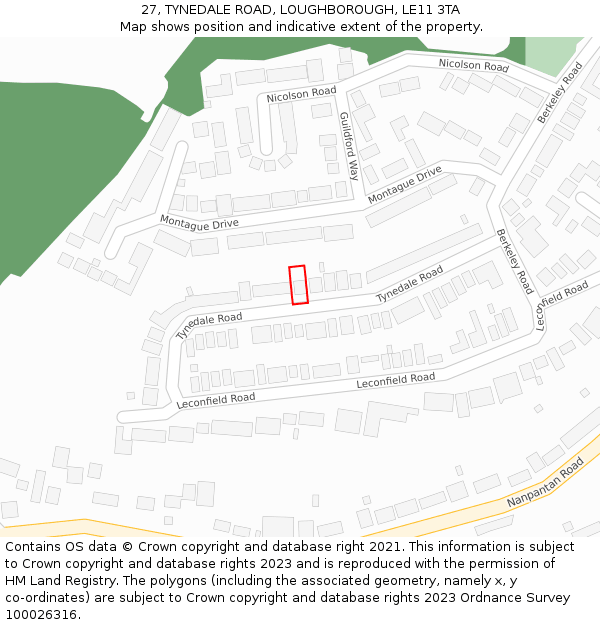 27, TYNEDALE ROAD, LOUGHBOROUGH, LE11 3TA: Location map and indicative extent of plot