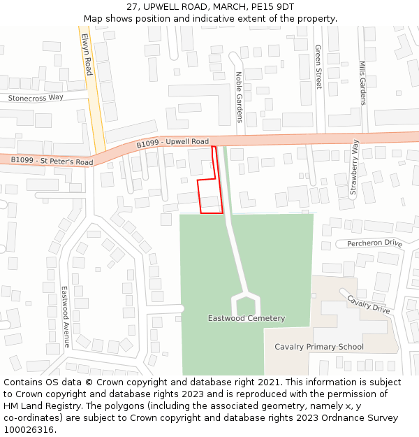 27, UPWELL ROAD, MARCH, PE15 9DT: Location map and indicative extent of plot