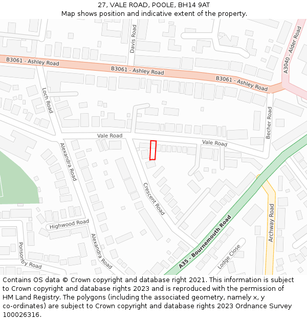 27, VALE ROAD, POOLE, BH14 9AT: Location map and indicative extent of plot