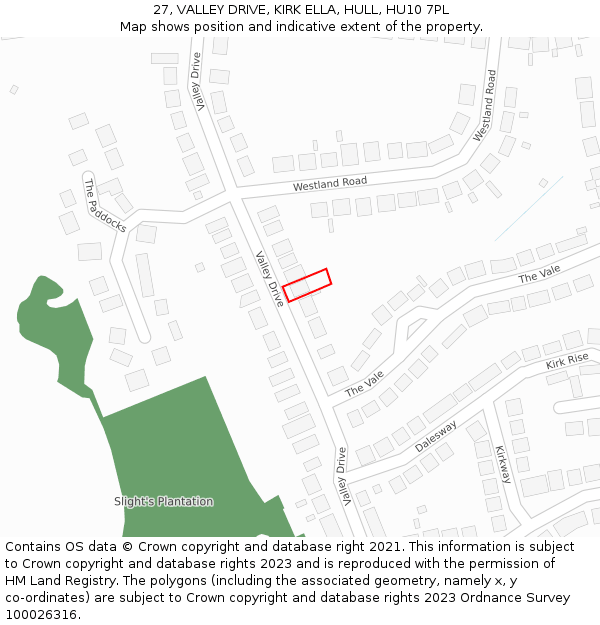 27, VALLEY DRIVE, KIRK ELLA, HULL, HU10 7PL: Location map and indicative extent of plot