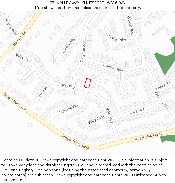 27, VALLEY WAY, KNUTSFORD, WA16 9AY: Location map and indicative extent of plot