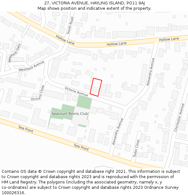 27, VICTORIA AVENUE, HAYLING ISLAND, PO11 9AJ: Location map and indicative extent of plot